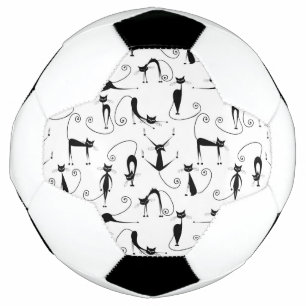 Whimsical Skinny Black Cat Pattern Soccer Ball