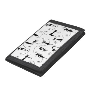 Whimsical Skinny Black Cat Pattern Trifold Wallet