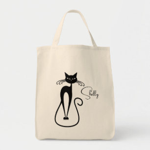 Whimsical Skinny Black Cat Personal Tote Bag