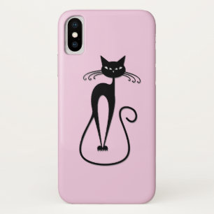 Whimsical Skinny Black Cat Pink Case-Mate iPhone Case