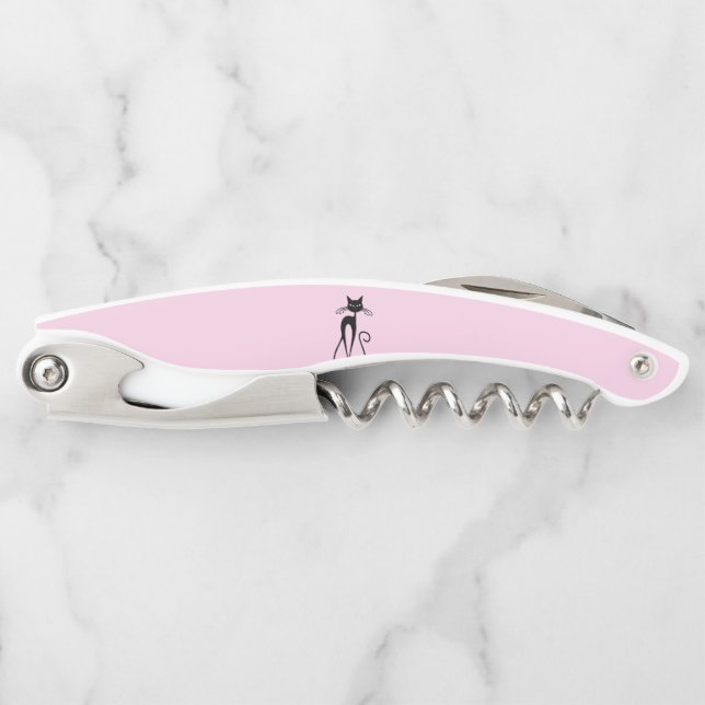Whimsical Skinny Black Cat Pink Corkscrew (Front)