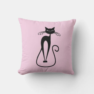 Whimsical Skinny Black Cat Pink Cushion