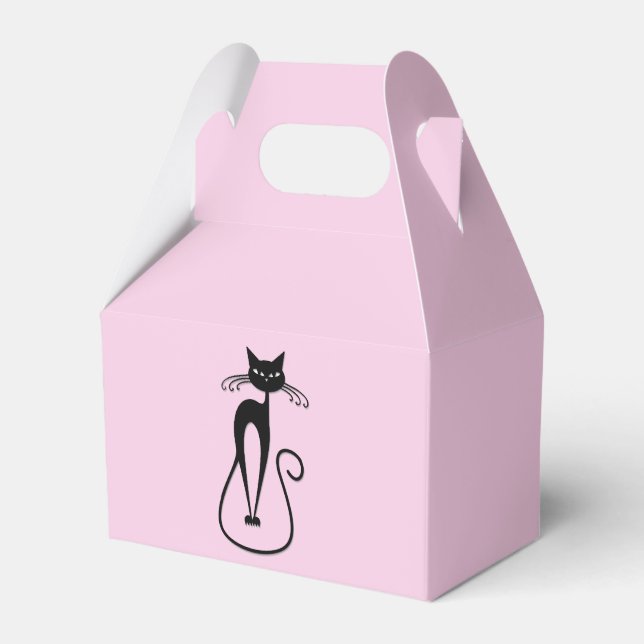 Whimsical Skinny Black Cat Pink Favour Box (Front Side)