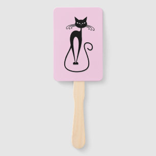 Whimsical Skinny Black Cat Pink Hand Fan