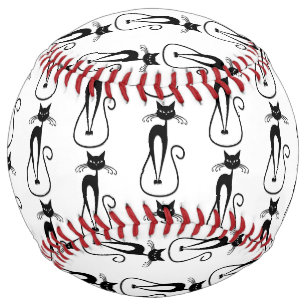 Whimsical Skinny Black Cat Softball
