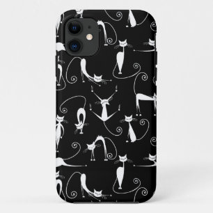 Whimsical Skinny white Cat Pattern Case-Mate iPhone Case