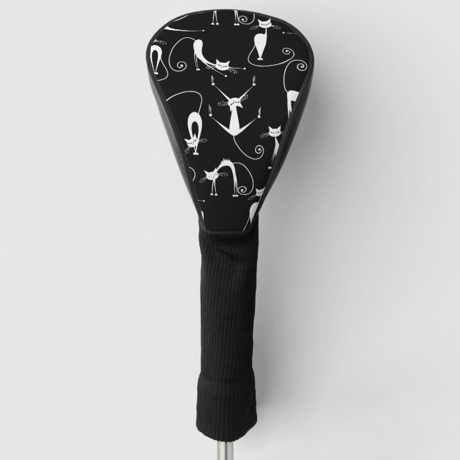 Whimsical Skinny white Cat Pattern Golf Head Cover (Front)