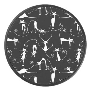 Whimsical Skinny white Cat Pattern Hockey Puck