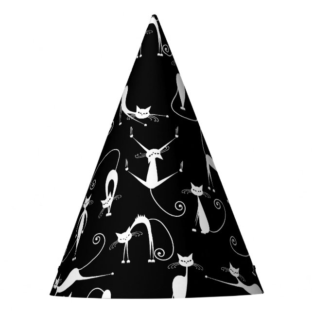 Whimsical Skinny white Cat Pattern Party Hat (Front)