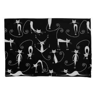 Whimsical Skinny white Cat Pattern Pillowcase