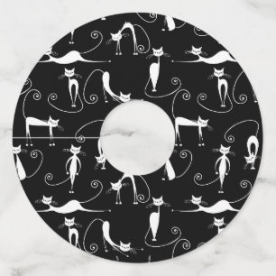 Whimsical Skinny white Cat Pattern Wine Glass Tag