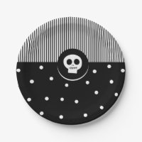 Whimsical Skull Black & White Polka Dots & Stripes