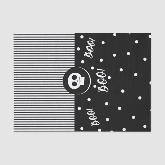 Whimsical Skull Black & White Polka Dots & Stripes Tissue Paper (Front)