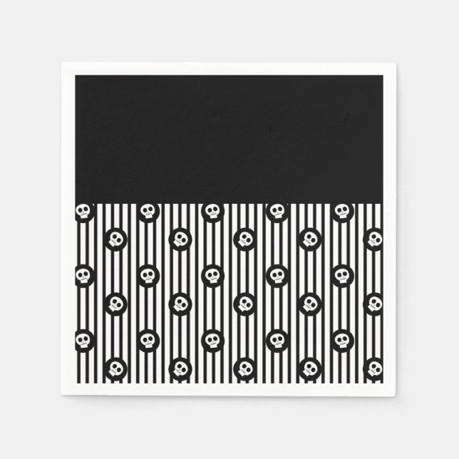 Whimsical Skull Black & White Skulls Halloween Napkin (Front)