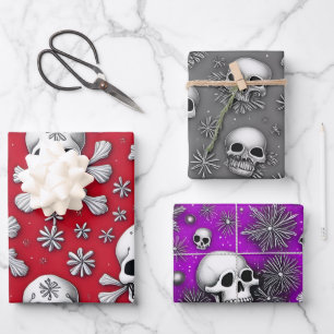 Whimsical Skulls and Snowflakes Gothic Christmas  Wrapping Paper Sheet