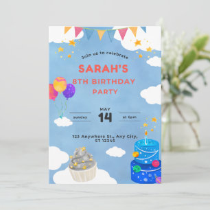 Whimsical Sky Cake Balloons Bunting Invitation