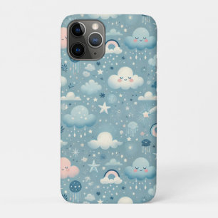 Whimsical Sky Pattern with Clouds, Stars - Blue Case-Mate iPhone Case