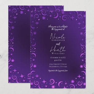 Whimsical Sky Swirls Purple Celestial Engagement   Invitation