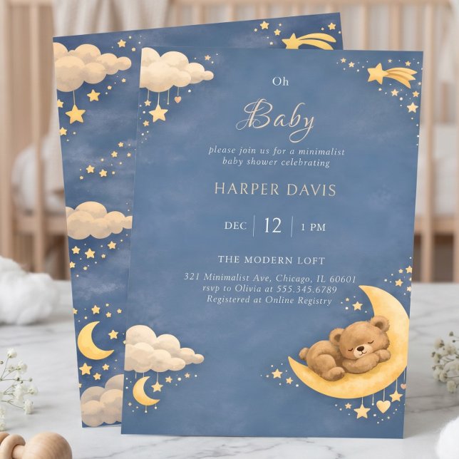 Whimsical Sleeping Bear Night Sky Baby Shower Invitation (Whimsical Sleeping Bear Night Sky Baby Shower Invitation)