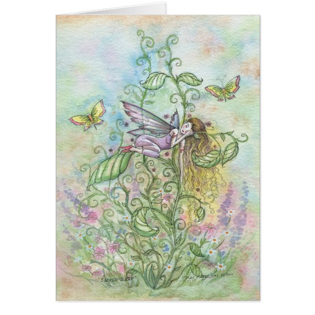 Whimsical Sleeping Flower Fairy and Butterflies (Front)