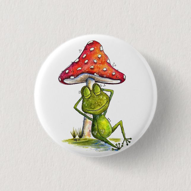 Whimsical Sleeping Frog Under a Mushroom 3 Cm Round Badge (Front)