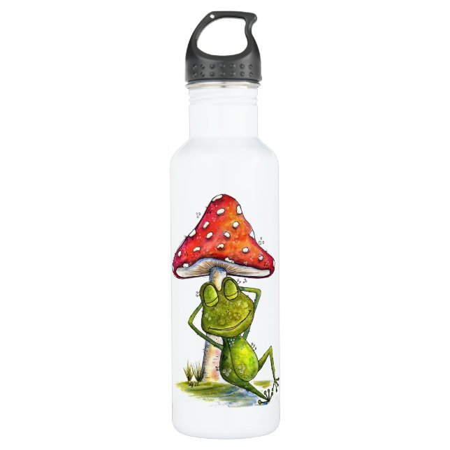 Whimsical Sleeping Frog Under a Mushroom 710 Ml Water Bottle (Front)