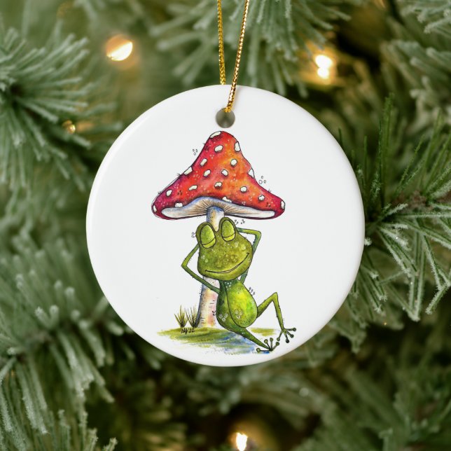 Whimsical Sleeping Frog Under a Mushroom Ceramic Tree Decoration (Tree)