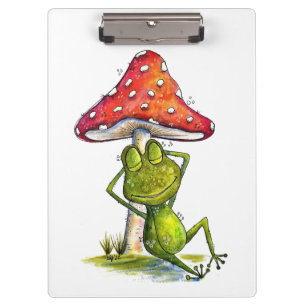 Whimsical Sleeping Frog Under a Mushroom Clipboard