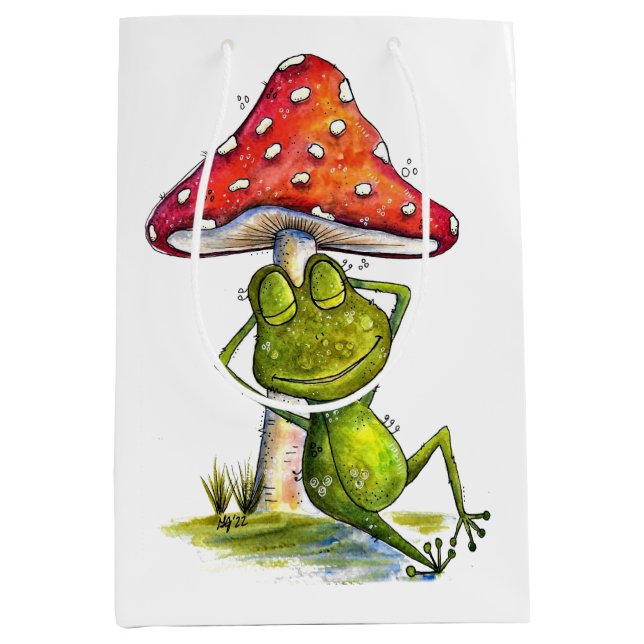 Whimsical Sleeping Frog Under a Mushroom Medium Gift Bag (Front)