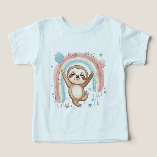 Whimsical Sloth Holding Balloons with Rainbow Star (Design Front)