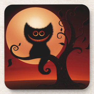Whimsical Smiling Black Cat Coaster