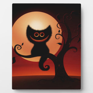 Whimsical Smiling Black Cat Plaque