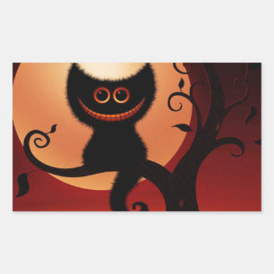Whimsical Smiling Black Cat Rectangular Sticker