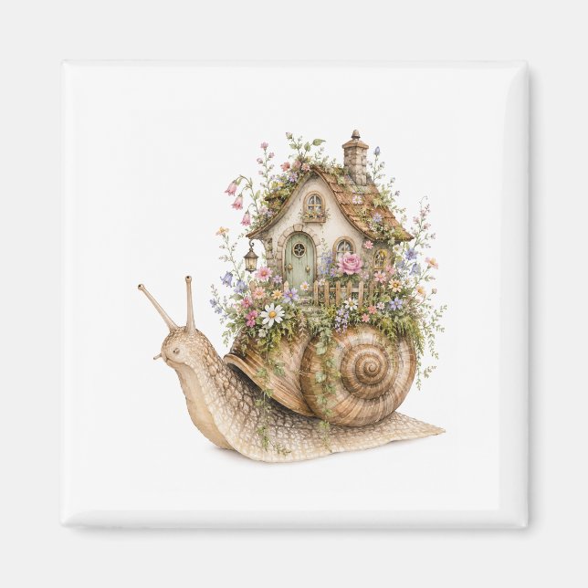 Whimsical Snail House Cottagecore Magnet (Front)