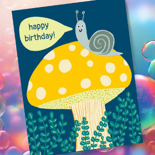 Whimsical Snail on Magical Mushroom CUSTOM Bday Postcard