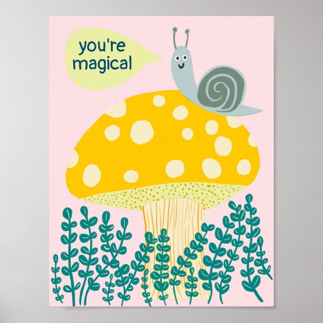 Whimsical Snail on Magical Mushroom Cute CUSTOM Poster (Front)