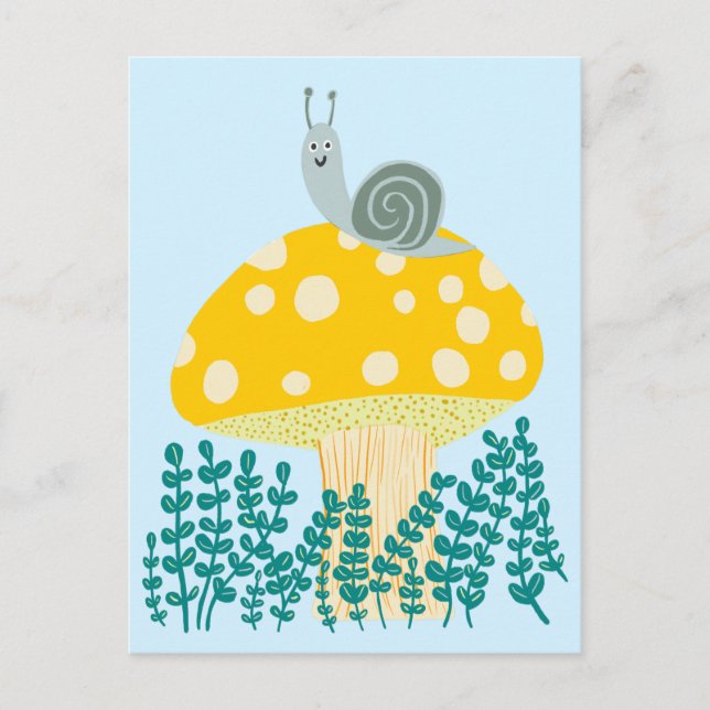 Whimsical Snail on Magical Mushroom Cute Postcard (Front)