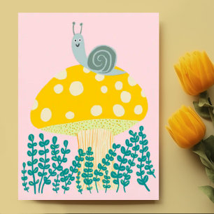 Whimsical Snail on Magical Mushroom Cute Postcard