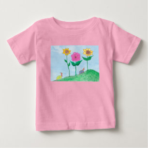 Whimsical Snails & Colourful Flowers Baby T-Shirt