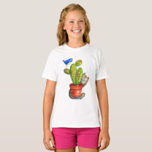 Whimsical Sneaky Cat with Cactus T-Shirt