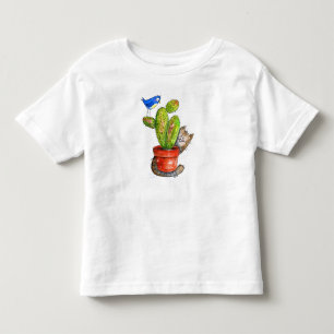 Whimsical Sneaky Cat with Cactus Toddler T-Shirt