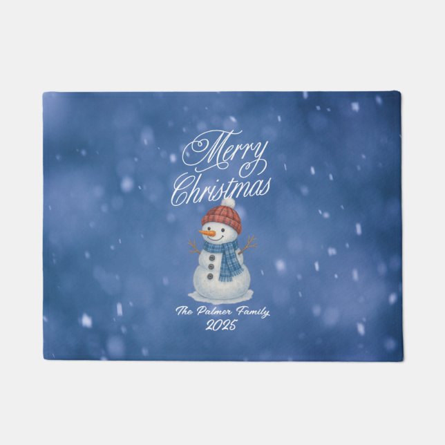 Whimsical Snow Man Merry Christmas Doormat (Front)