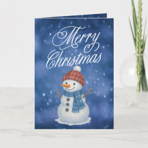 Whimsical Snow Man Merry Christmas Holiday Card