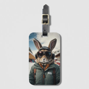 Whimsical Snowboarding Bunny Luggage Tag