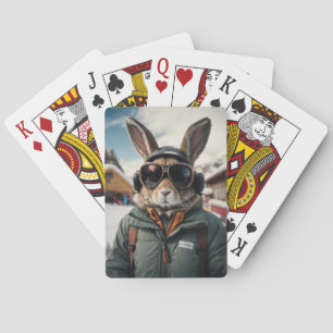 Whimsical Snowboarding Bunny Playing Cards