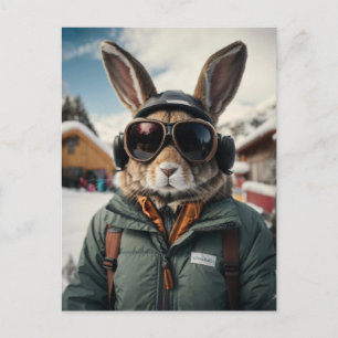 Whimsical Snowboarding Bunny Postcard