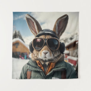 Whimsical Snowboarding Bunny Tapestry
