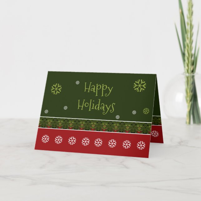 Whimsical Snowflake Accented Folded Holiday Card (Front)