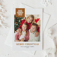 Whimsical Snowflake Burnt Orange Christmas Photo