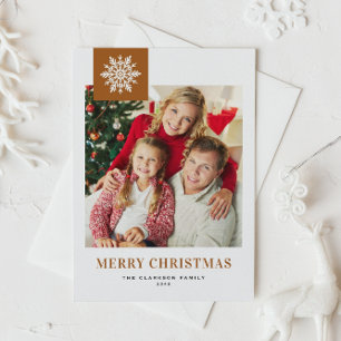 Whimsical Snowflake Burnt Orange Christmas Photo Holiday Postcard